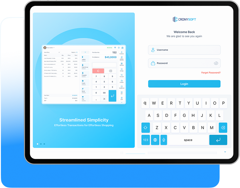 CronySoft Loyalty Analytics Dashboard on tablet