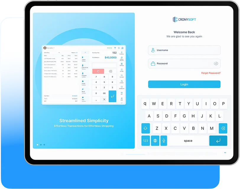 CronySoft Loyalty Analytics Dashboard on tablet