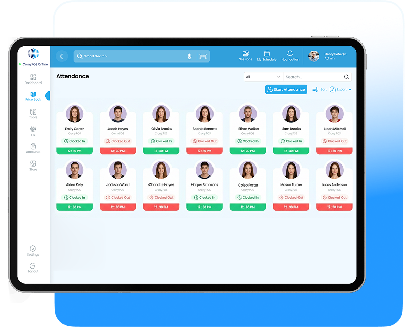 CronySoft Loyalty Analytics Dashboard on tablet