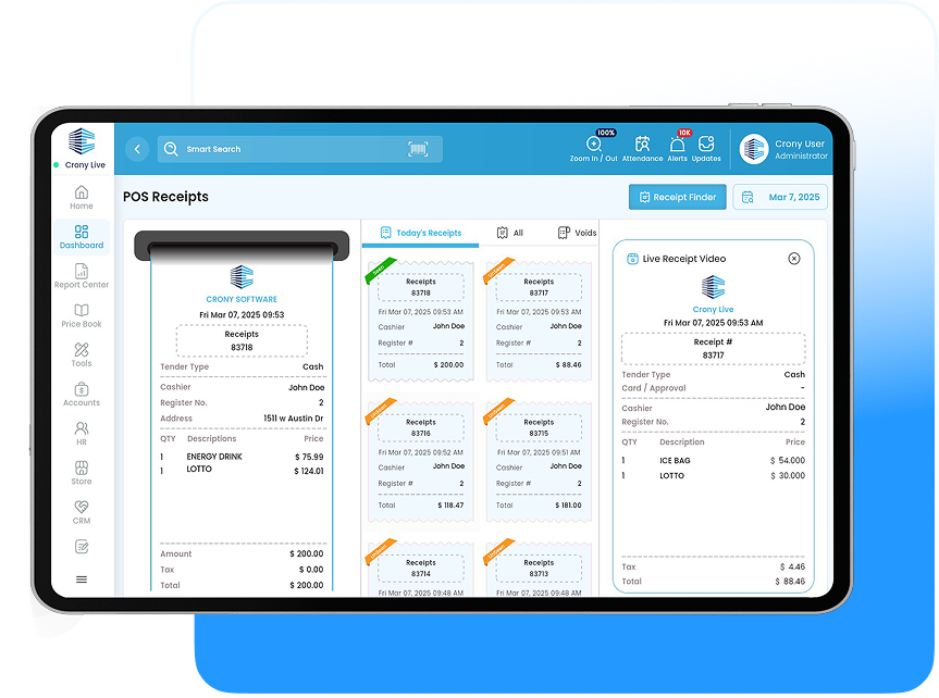CronySoft Loyalty Analytics Dashboard on tablet