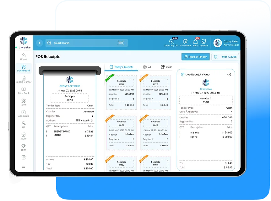 CronySoft Loyalty Analytics Dashboard on tablet