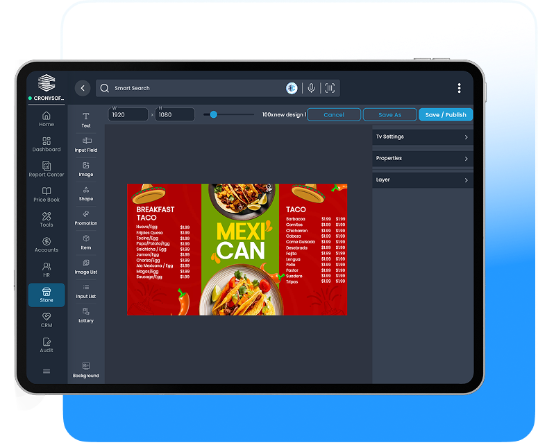 CronySoft Loyalty Analytics Dashboard on tablet