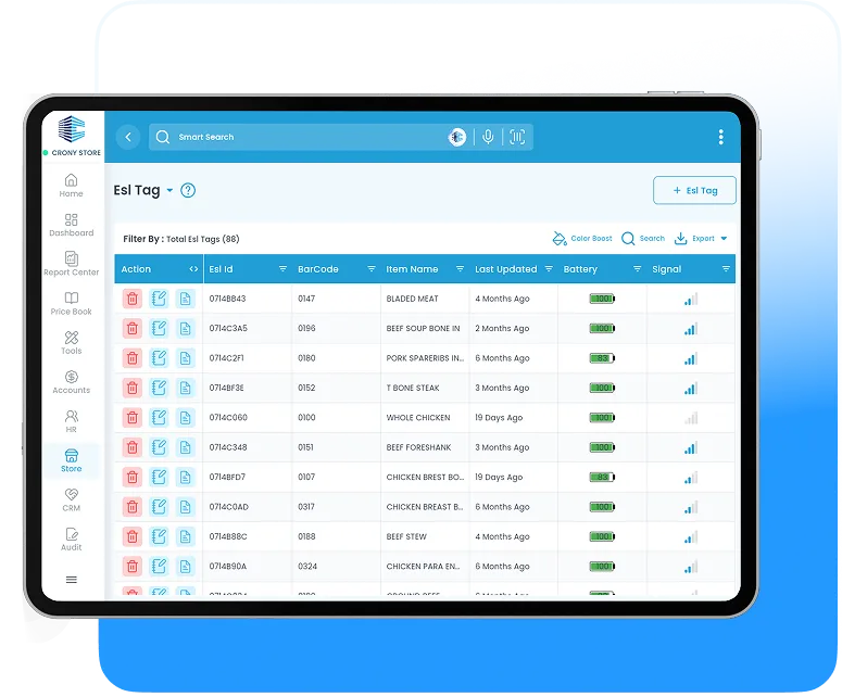 CronySoft Loyalty Analytics Dashboard on tablet